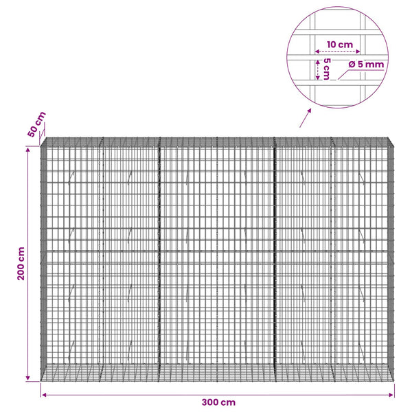Gabion 5 mm langasta ja 5x10 cm verkosta 300x50x200 cm