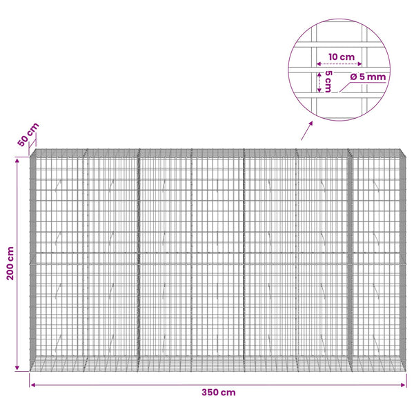 Gabion 5 mm langasta ja 5x10 cm verkosta 350x50x200 cm