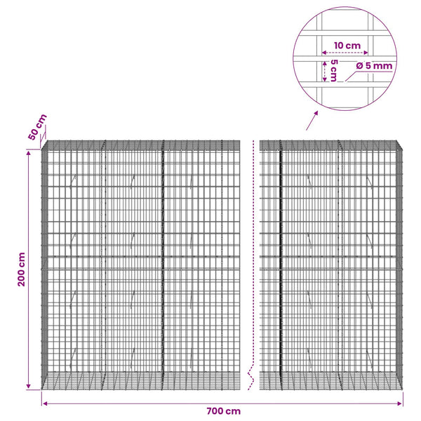Gabion 5 mm langasta ja 5x10 cm verkosta 700x50x200 cm