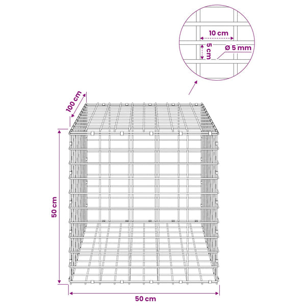 Gabion 5 mm langasta ja 5x10 cm verkosta 50x100x50 cm