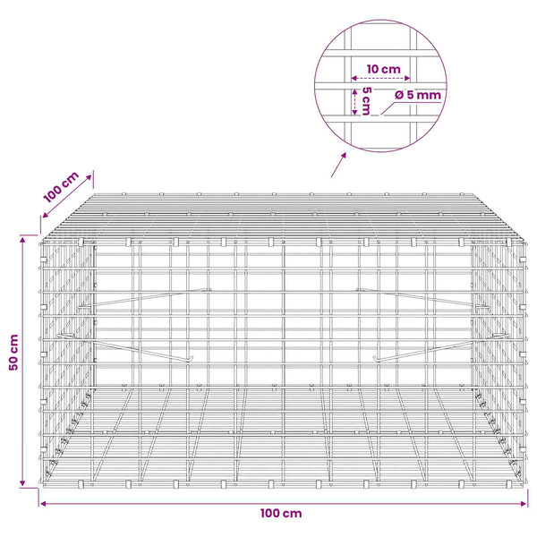 Gabion 5 mm langasta ja 5x10 cm verkosta 100x100x50 cm