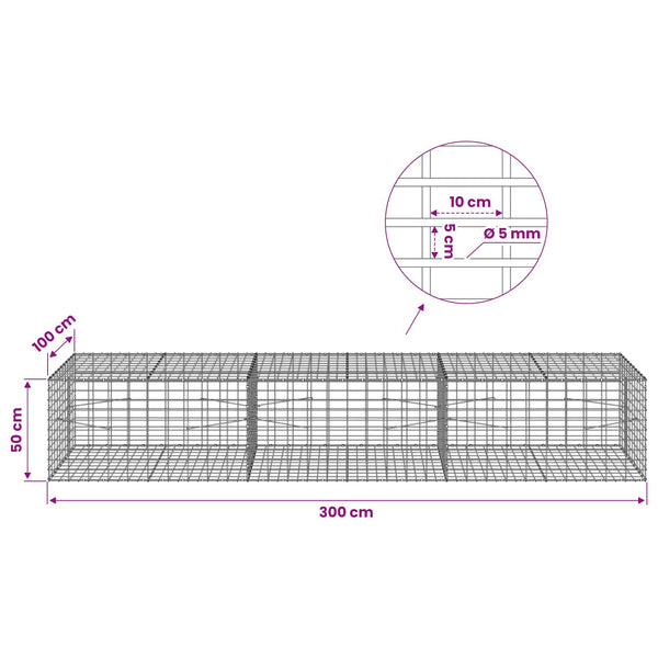 Gabion 5 mm langasta ja 5x10 cm verkosta 300x100x50 cm