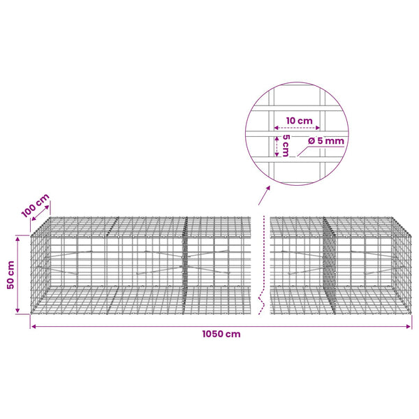 Gabion 5 mm langasta ja 5x10 cm verkosta 1050x100x50 cm