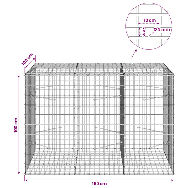 Gabion 5 mm langasta ja 5x10 cm verkosta 150x100x100 cm