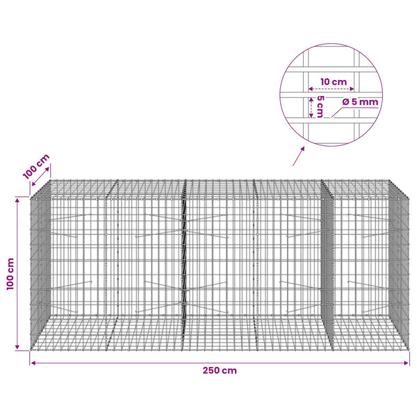 Gabion 5 mm langasta ja 5x10 cm verkosta 250x100x100 cm