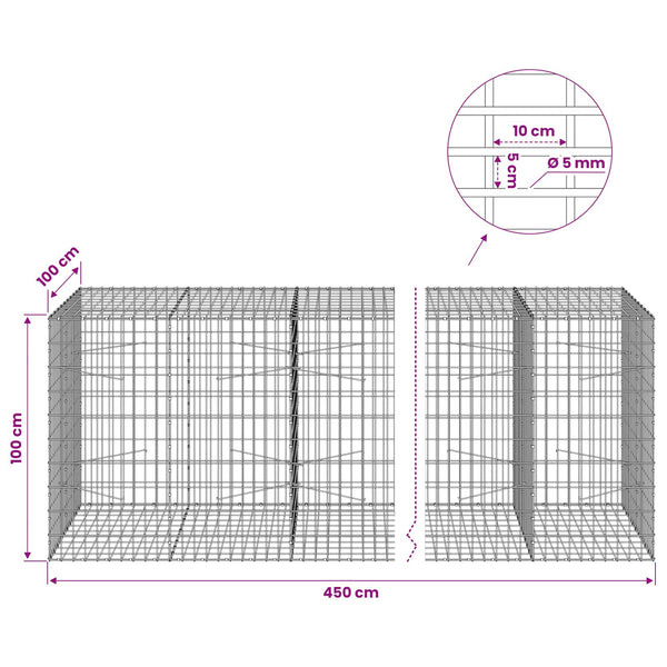 Gabion 5 mm langasta ja 5x10 cm verkosta 450x100x100 cm