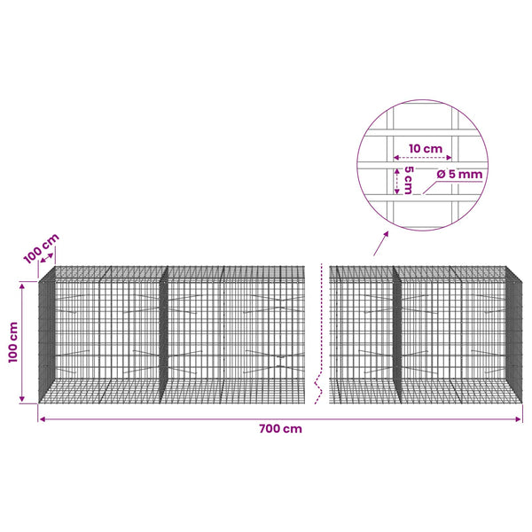 Gabion 5 mm langasta ja 5x10 cm verkosta 700x100x100 cm