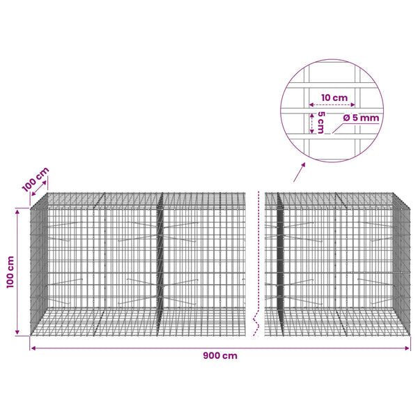 Gabion 5 mm langasta ja 5x10 cm verkosta 900x100x100 cm