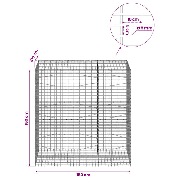 Gabion 5 mm langasta ja 5x10 cm verkosta 150x100x150 cm