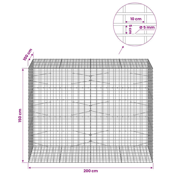 Gabion 5 mm langasta ja 5x10 cm verkosta 200x100x150 cm