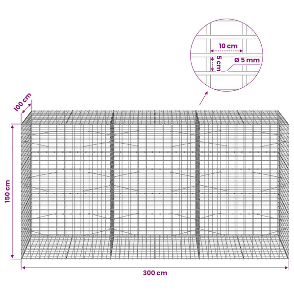 Gabion 5 mm langasta ja 5x10 cm verkosta 300x100x150 cm