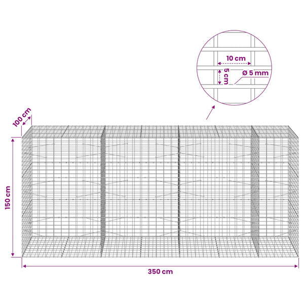 Gabion 5 mm langasta ja 5x10 cm verkosta 350x100x150 cm