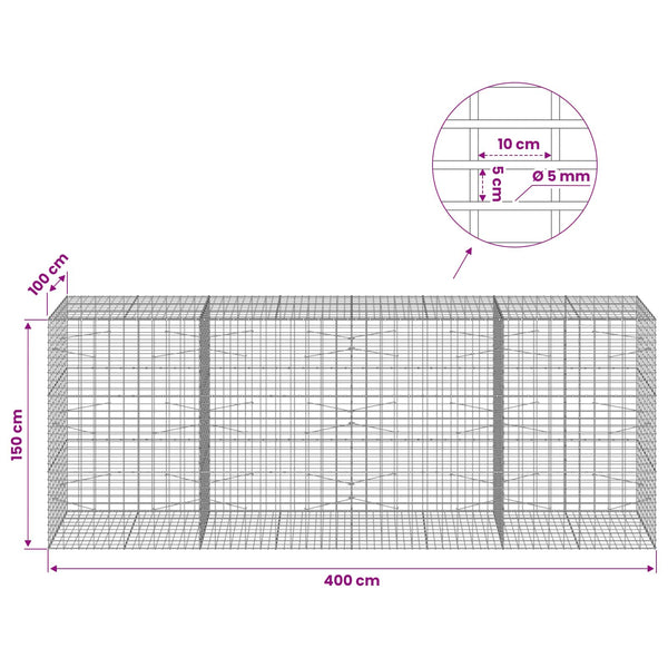 Gabion 5 mm langasta ja 5x10 cm verkosta 400x100x150 cm