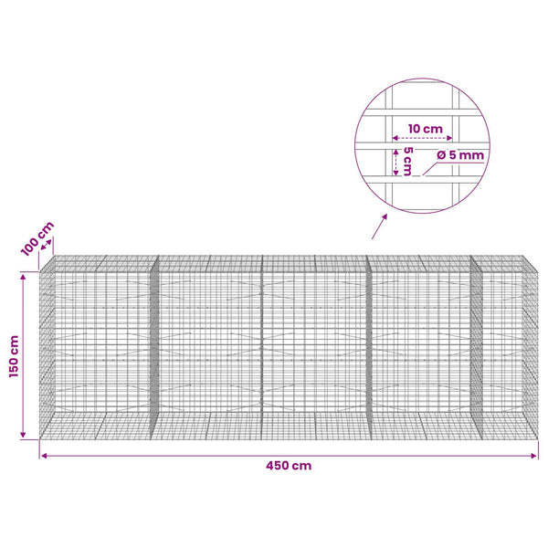 Gabion 5 mm langasta ja 5x10 cm verkosta 450x100x150 cm