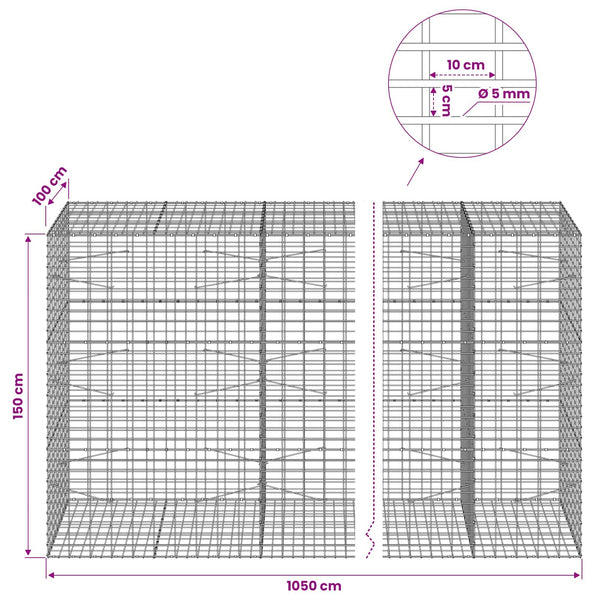 Gabion 5 mm langasta ja 5x10 cm verkosta 1050x100x150 cm