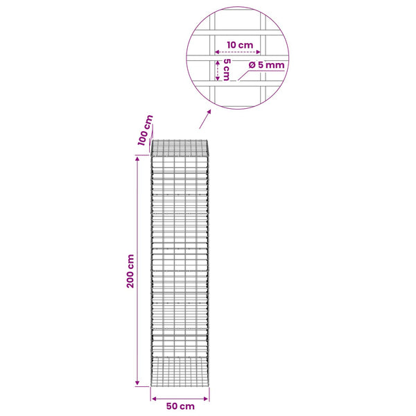 Gabion 5 mm langasta ja 5x10 cm verkosta 50x100x200 cm