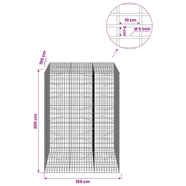 Gabion 5 mm langasta ja 5x10 cm verkosta 150x100x200 cm