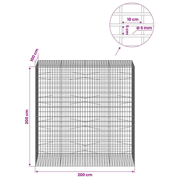Gabion 5 mm langasta ja 5x10 cm verkosta 200x100x200 cm