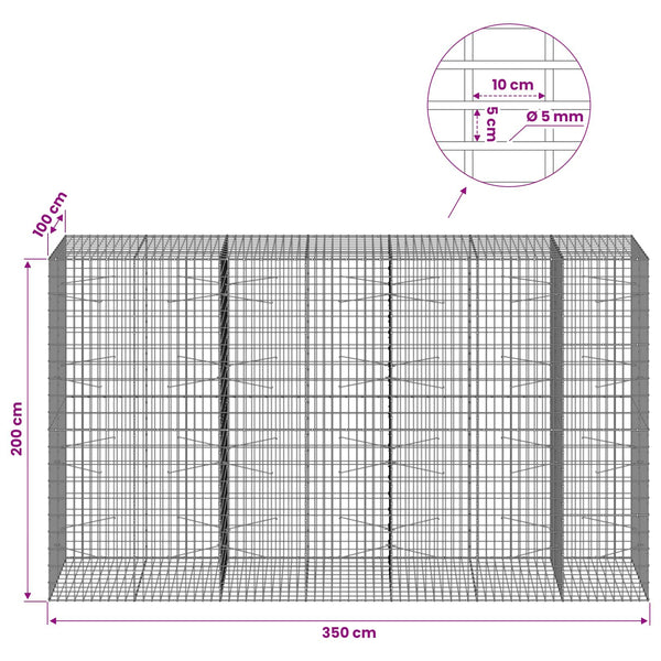 Gabion 5 mm langasta ja 5x10 cm verkosta 350x100x200 cm
