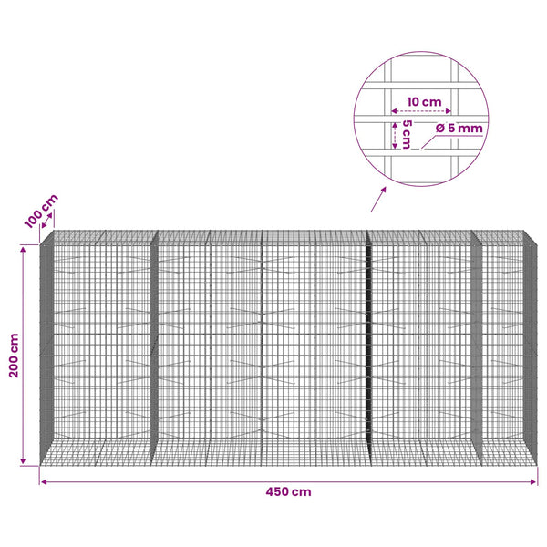 Gabion 5 mm langasta ja 5x10 cm verkosta 450x100x200 cm