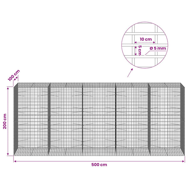 Gabion 5 mm langasta ja 5x10 cm verkosta 500x100x200 cm