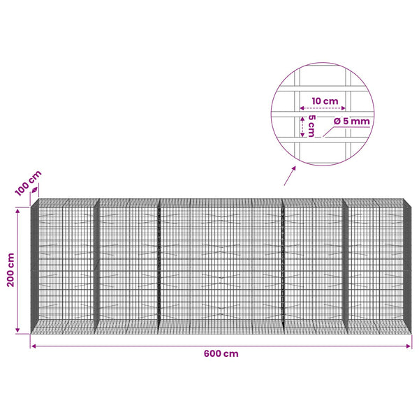 Gabion 5 mm langasta ja 5x10 cm verkosta 600x100x200 cm