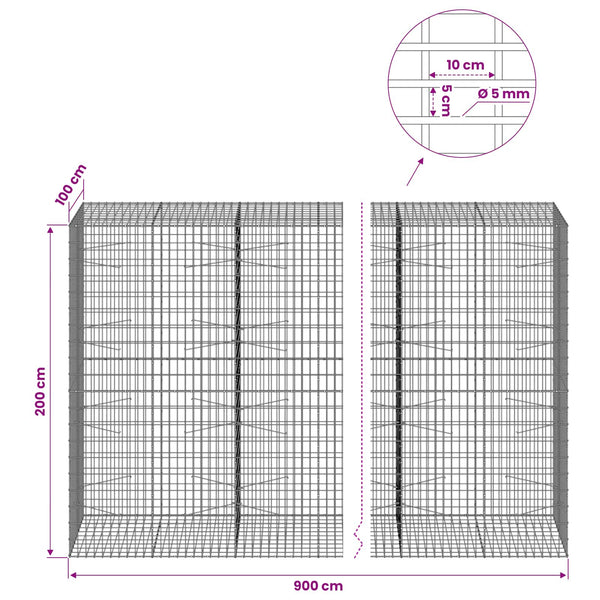 Gabion 5 mm langasta ja 5x10 cm verkosta 900x100x200 cm