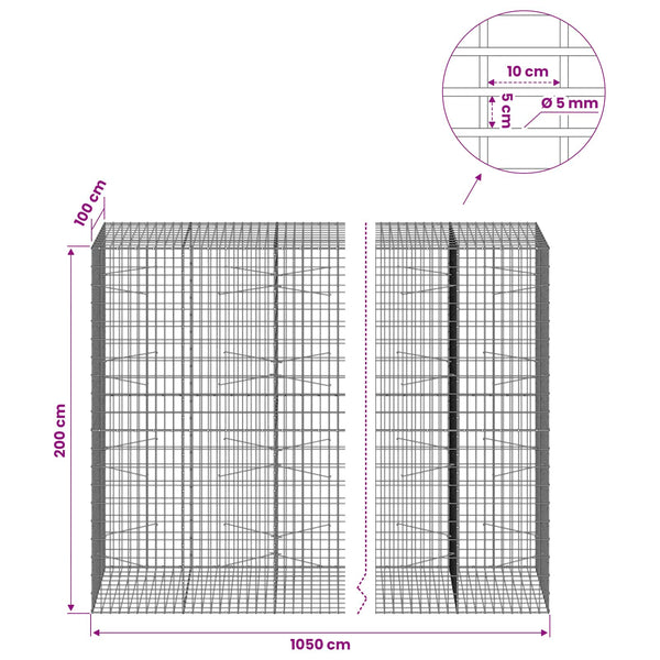 Gabion 5 mm langasta ja 5x10 cm verkosta 1050x100x200 cm