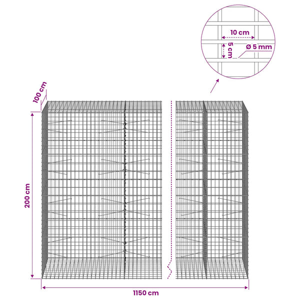 Gabion 5 mm langasta ja 5x10 cm verkosta 1150x100x200 cm