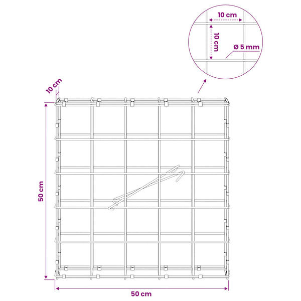 Gabion 5 mm langasta ja 10x10 cm verkosta 50x10x50 cm