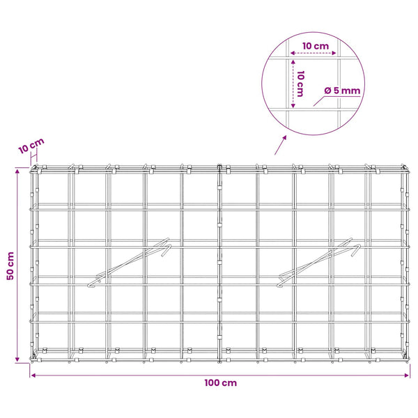Gabion 5 mm langasta ja 10x10 cm verkosta 100x10x50 cm