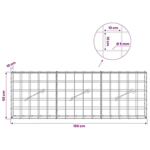 Gabion 5 mm langasta ja 10x10 cm verkosta 150x10x50 cm
