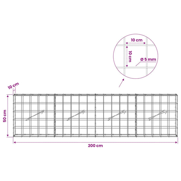 Gabion 5 mm langasta ja 10x10 cm verkosta 200x10x50 cm