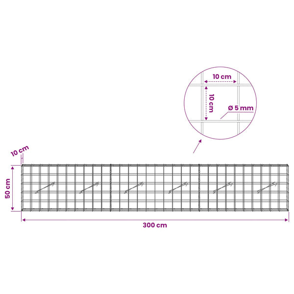 Gabion 5 mm langasta ja 10x10 cm verkosta 300x10x50 cm