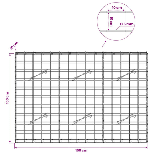 Gabion 5 mm langasta ja 10x10 cm verkosta 150x10x100 cm
