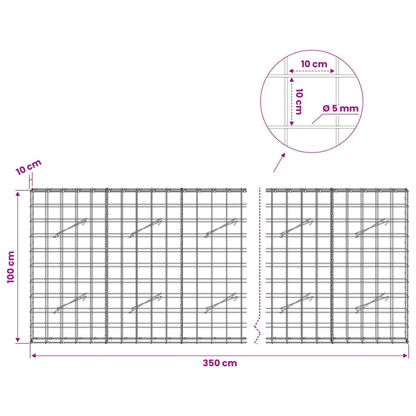 Gabion 5 mm langasta ja 10x10 cm verkosta 350x10x100 cm