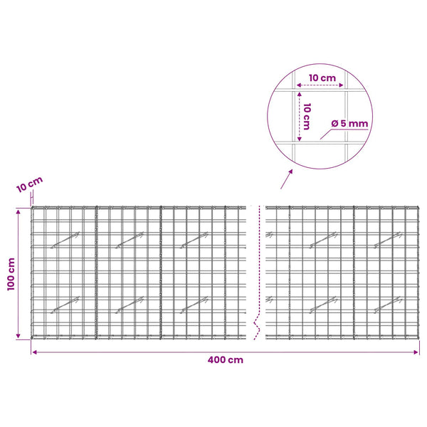 Gabion 5 mm langasta ja 10x10 cm verkosta 400x10x100 cm