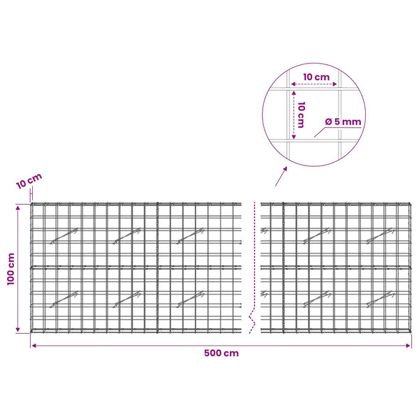 Gabion 5 mm langasta ja 10x10 cm verkosta 500x10x100 cm
