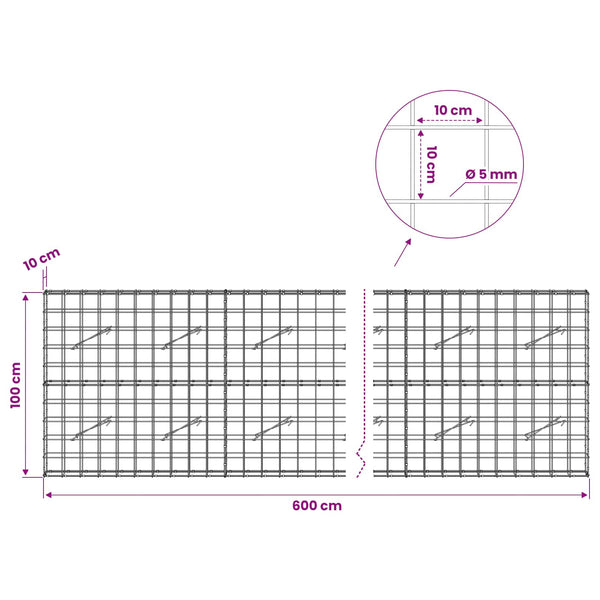 Gabion 5 mm langasta ja 10x10 cm verkosta 600x10x100 cm