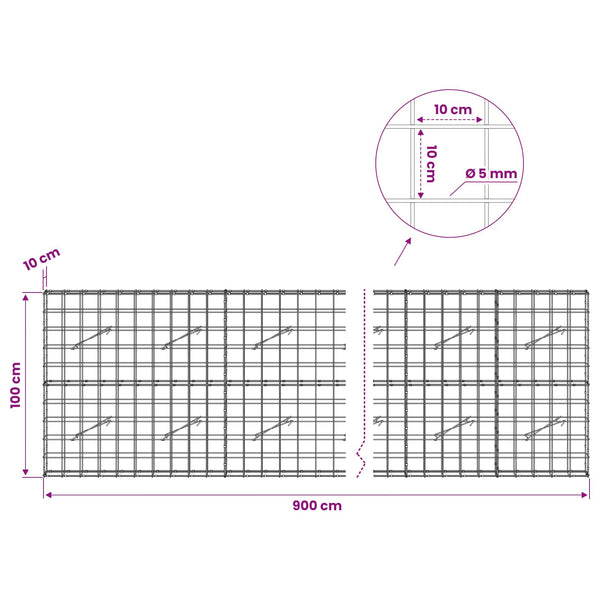 Gabion 5 mm langasta ja 10x10 cm verkosta 900x10x100 cm