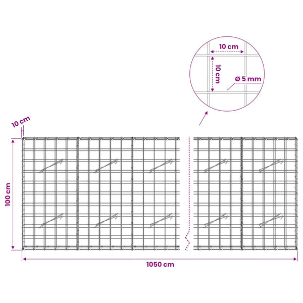 Gabion 5 mm langasta ja 10x10 cm verkosta 1050x10x100 cm