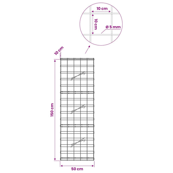 Gabion 5 mm langasta ja 10x10 cm verkosta 50x10x150 cm