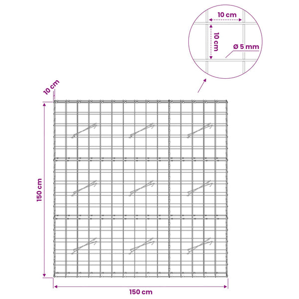 Gabion 5 mm langasta ja 10x10 cm verkosta 150x10x150 cm