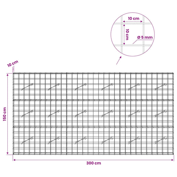 Gabion 5 mm langasta ja 10x10 cm verkosta 300x10x150 cm
