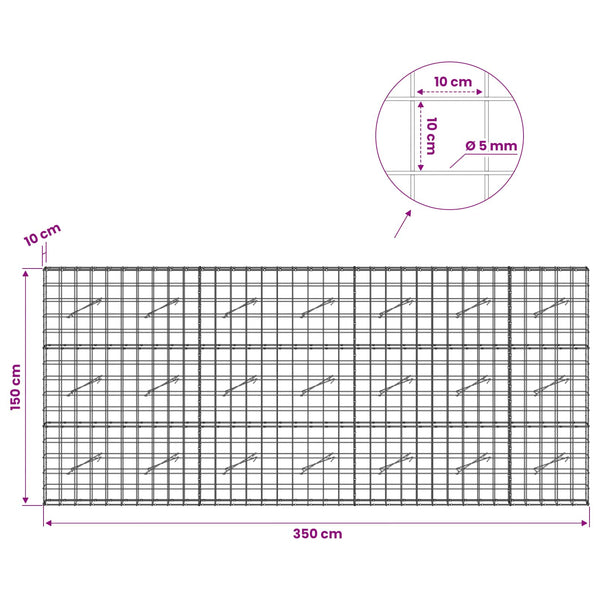 Gabion 5 mm langasta ja 10x10 cm verkosta 350x10x150 cm