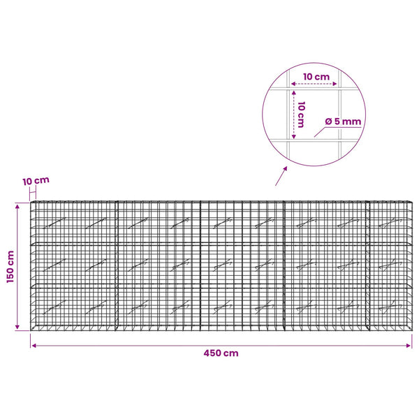 Gabion 5 mm langasta ja 10x10 cm verkosta 450x10x150 cm