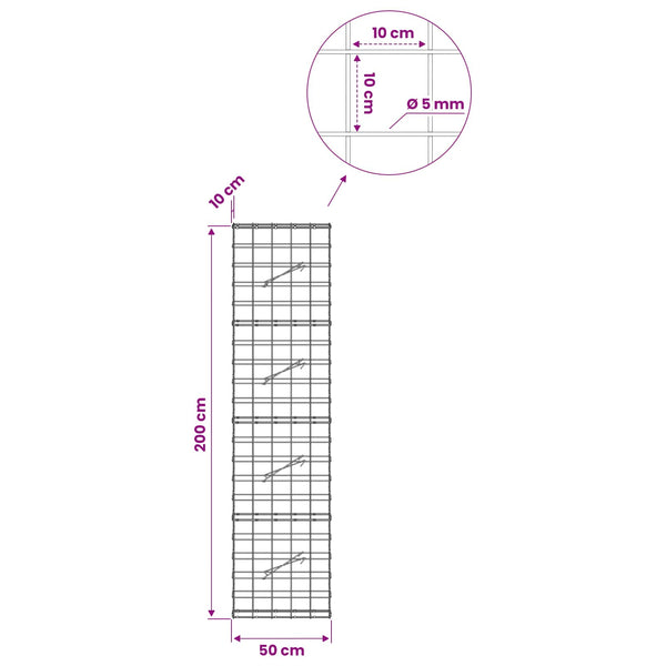 Gabion 5 mm langasta ja 10x10 cm verkosta 50x10x200 cm