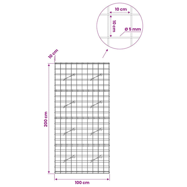 Gabion 5 mm langasta ja 10x10 cm verkosta 100x10x200 cm