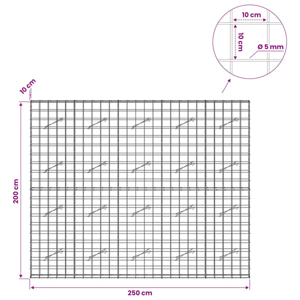 Gabion 5 mm langasta ja 10x10 cm verkosta 250x10x200 cm