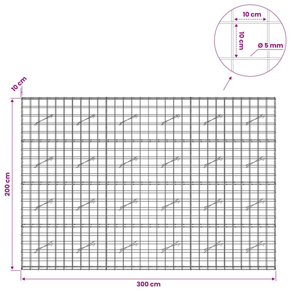 Gabion 5 mm langasta ja 10x10 cm verkosta 300x10x200 cm